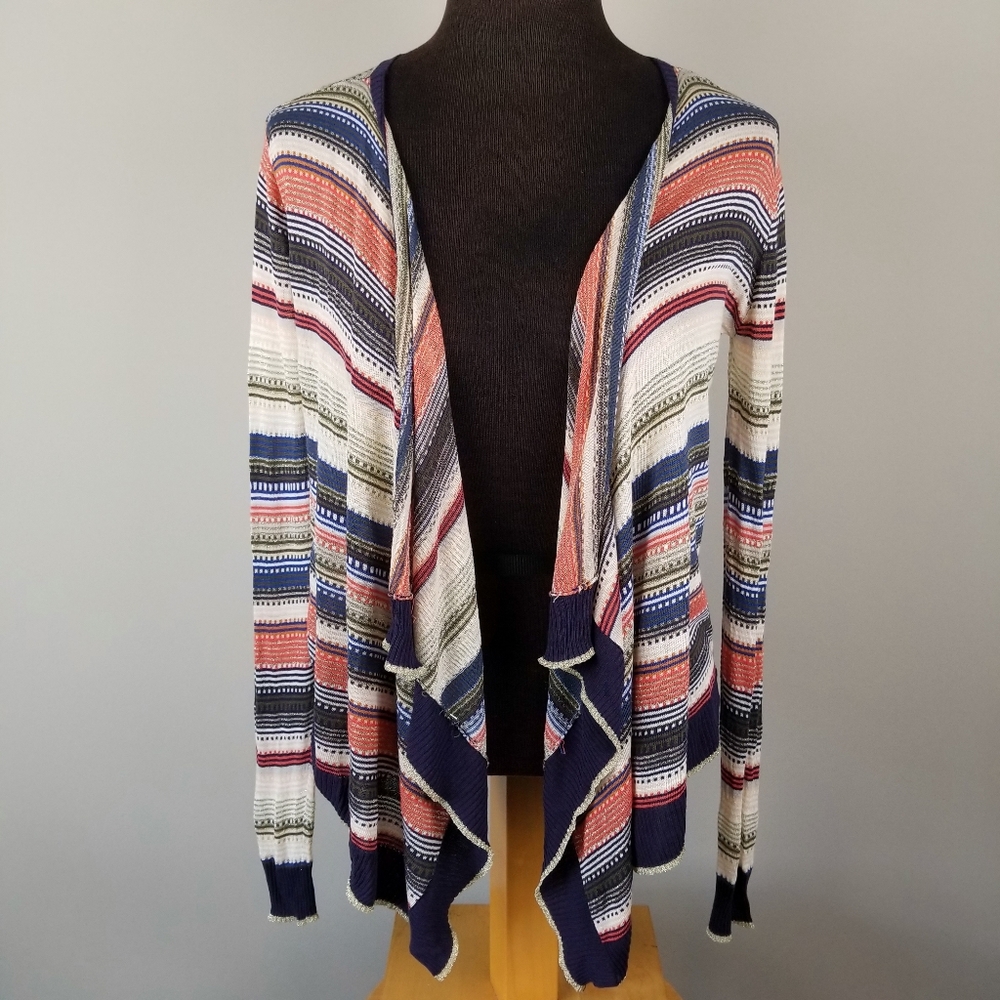 Striped blue metallic draped cardigan by Kerisma